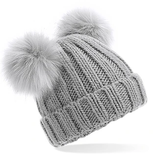 Junior Faux Fur Double Pom Pom Beanie
