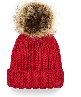 Junior Faux Fur Pom Pom Chunky Beanie