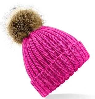Faux Fur Pop Pom Chunky Beanie